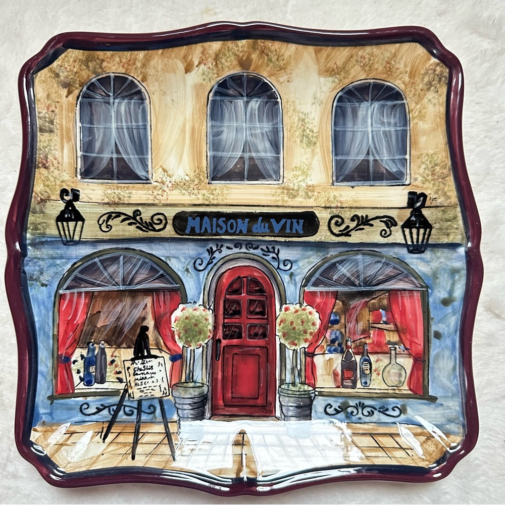 Kate McCrostie “Maison du Vin” 8.5” ceramic Square Plate